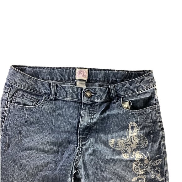 Girls Butterfly Print Denim Bermuda Shorts Size 14 1/2 Elastic Waist - Picture 9 of 12